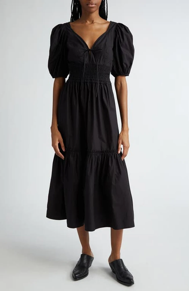 Ganni Organic Cotton Poplin Tiered Dress Black at Nordstrom, Us