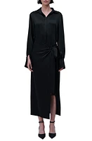 Simkhai Samba Tie Waist Long Sleeve Satin Maxi Dress Black at Nordstrom,