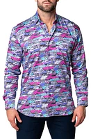 Maceoo Fibonacci Retro Cars Contemporary Fit Button-Up Shirt Blue Multi at Nordstrom,