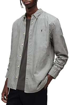 AllSaints Varmo Relaxed Fit Check Cotton Button-Up Shirt Off White at Nordstrom,