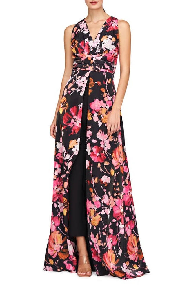 Kay Unger Arlo Floral Maxi Jumpsuit Saffron/Black at Nordstrom,