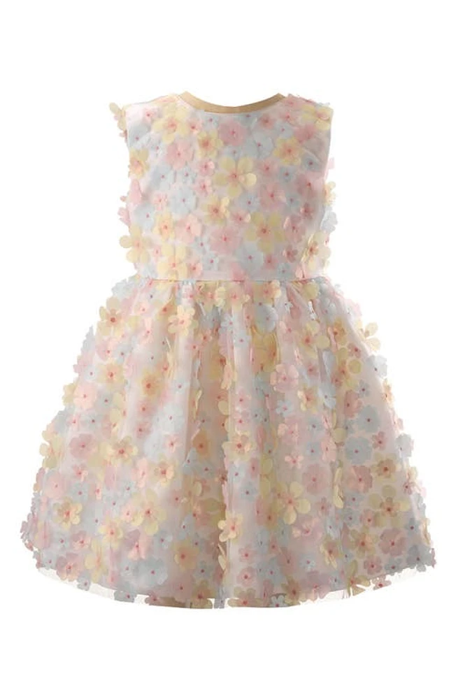 Rachel Riley Kids' Flutter Flower Fit & Flare Dress Pink Multi at Nordstrom,