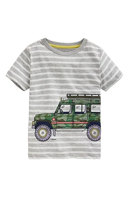 Mini Boden Kids' Stripe Jeep Appliqué Cotton T-Shirt in Grey Marl/Ivory Stripe Jeep at Nordstrom, Size 6-7Y