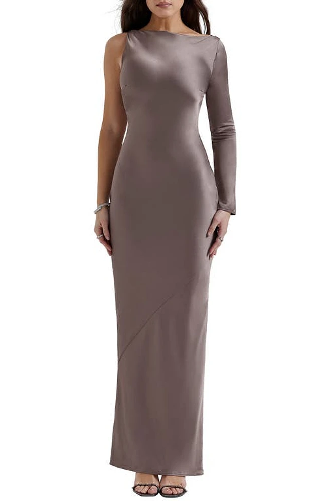 HOUSE OF CB Catiana Asymmetric Satin Cocktail Dress Pebble Grey at Nordstrom,