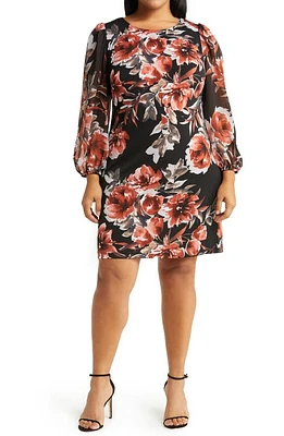 Connected Apparel Floral Long Sleeve Dress Spice at Nordstrom,