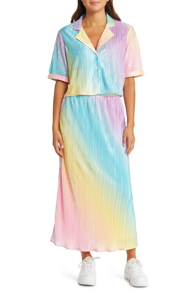 Dressed Lala Est La Vie Rainbow Stripe Two-Piece Shirt & Skirt Set Daydream at Nordstrom,