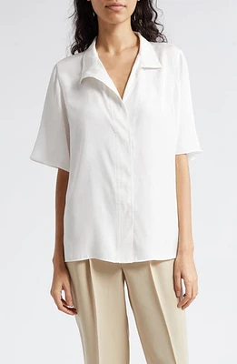 Vince Stand Collar Silk Blend Blouse Off White at Nordstrom,