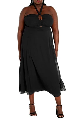 City Chic Everlee Halter Dress in Black at Nordstrom, Size Xs