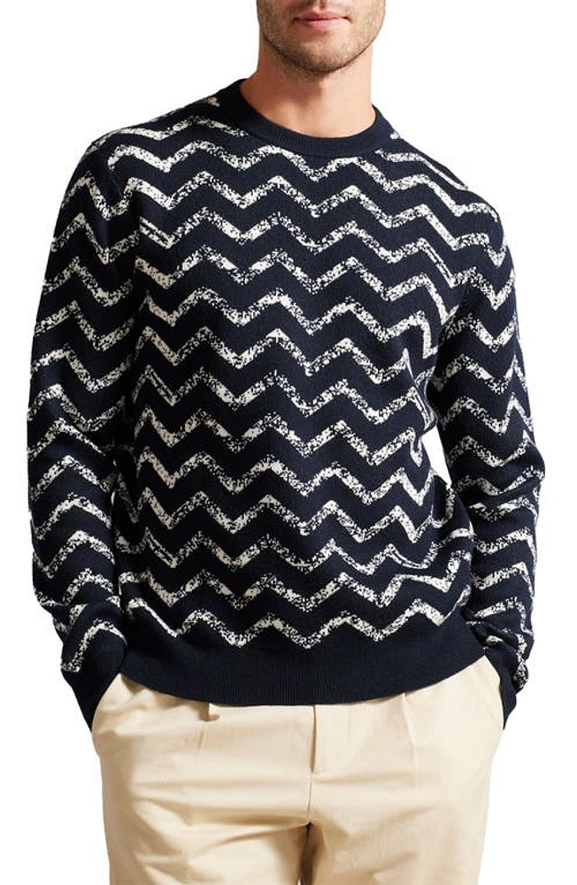 Ted Baker London Zigzag Jacquard Crewneck Sweater in Navy at Nordstrom, Size 5