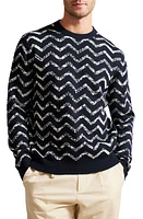 Ted Baker London Zigzag Jacquard Crewneck Sweater in Navy at Nordstrom, Size 5