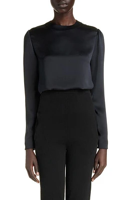 Saint Laurent Long Sleeve Silk Top Noir at Nordstrom, Us