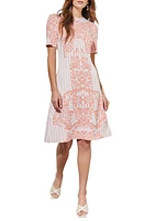 Ming Wang Jacquard Rib Dress in White/Coral Sand at Nordstrom, Size Medium