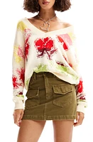 Desigual Oversize Floral Pullover Ivory Multi at Nordstrom,