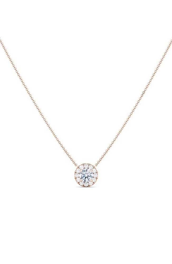 HauteCarat Round Brilliant Halo Lab Created Diamond Pendant Necklace in 18K Rose Gold at Nordstrom