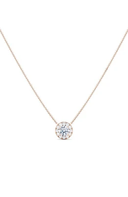 HauteCarat Round Brilliant Halo Lab Created Diamond Pendant Necklace in 18K Rose Gold at Nordstrom