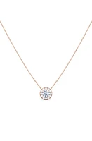 HauteCarat Round Brilliant Halo Lab Created Diamond Pendant Necklace in 18K Rose Gold at Nordstrom