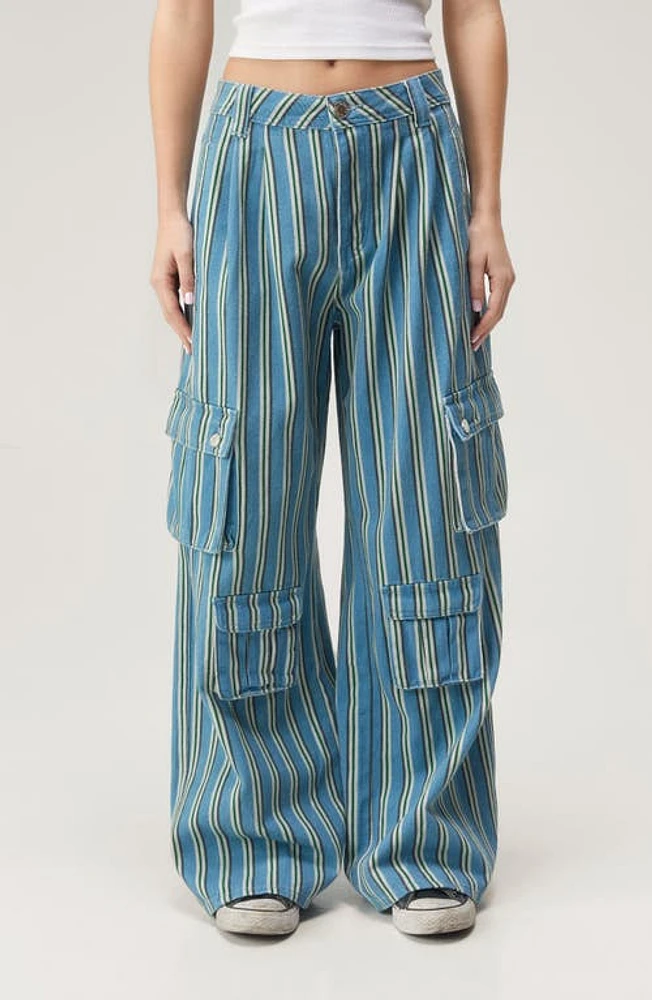 NASTY GAL Stripe Wide Leg Cargo Pants Blue at Nordstrom,