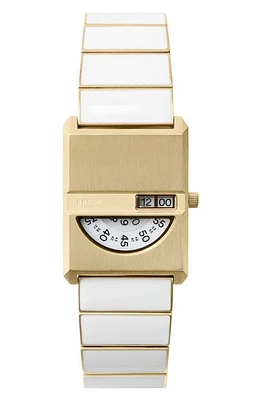 BREDA Pulse Tandem Stainless Steel Bracelet Watch, 26mm in White at Nordstrom