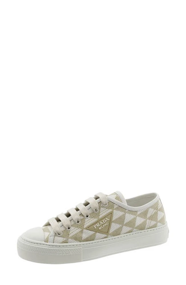 Prada Triangle Jacquard Low Top Sneaker Beige/White at Nordstrom,