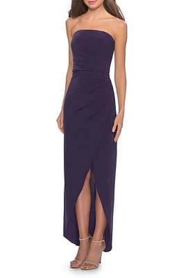 La Femme Strapless Ruched Soft Jersey Gown at Nordstrom,