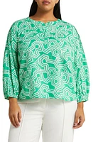 caslon(r) Print Split Neck Cotton Popover Top at Nordstrom,