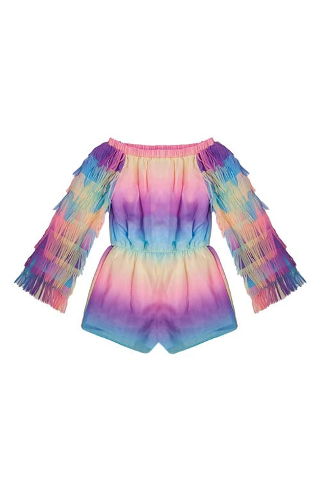 MIA New York Kids' Ombré Fringe Off the Shoulder Long Sleeve Romper Purple Multi at Nordstrom,