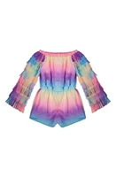 MIA New York Kids' Ombré Fringe Off the Shoulder Long Sleeve Romper Purple Multi at Nordstrom,