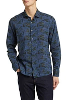 Robert Barakett Lexington Floral Print Denim Button-Up Shirt Navy at Nordstrom,