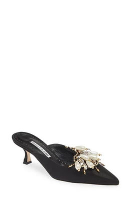 Manolo Blahnik Beaded Kitten Heel Pointed Toe Mule Black at Nordstrom,