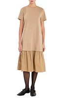 English Factory Mixed Media T-Shirt Dress Tan at Nordstrom,