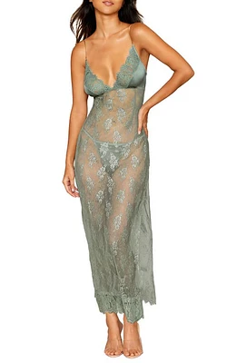 Dreamgirl Lace Longline Chemise & G-String Set in Sage at Nordstrom, Size X-Large