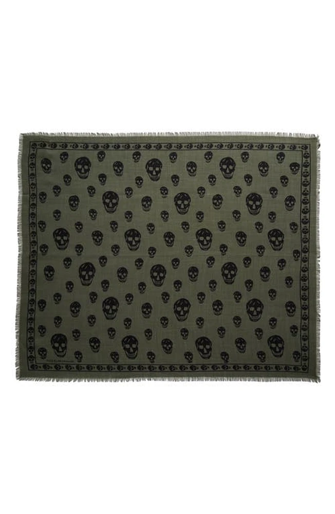 Alexander McQueen Skull Print Wool Scarf in Kaki/Black at Nordstrom