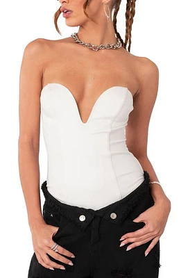 EDIKTED Fairy Strapless Corset Bodysuit White at Nordstrom,