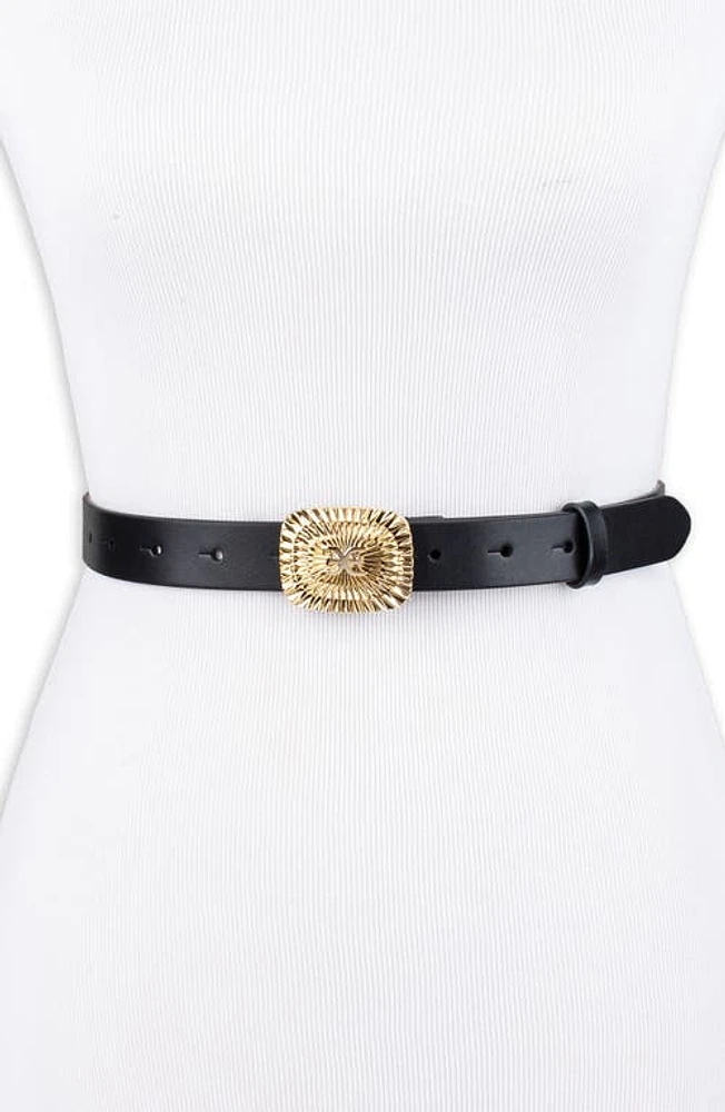 Sam Edelman Sunburst Plaque Leather Belt Black at Nordstrom,