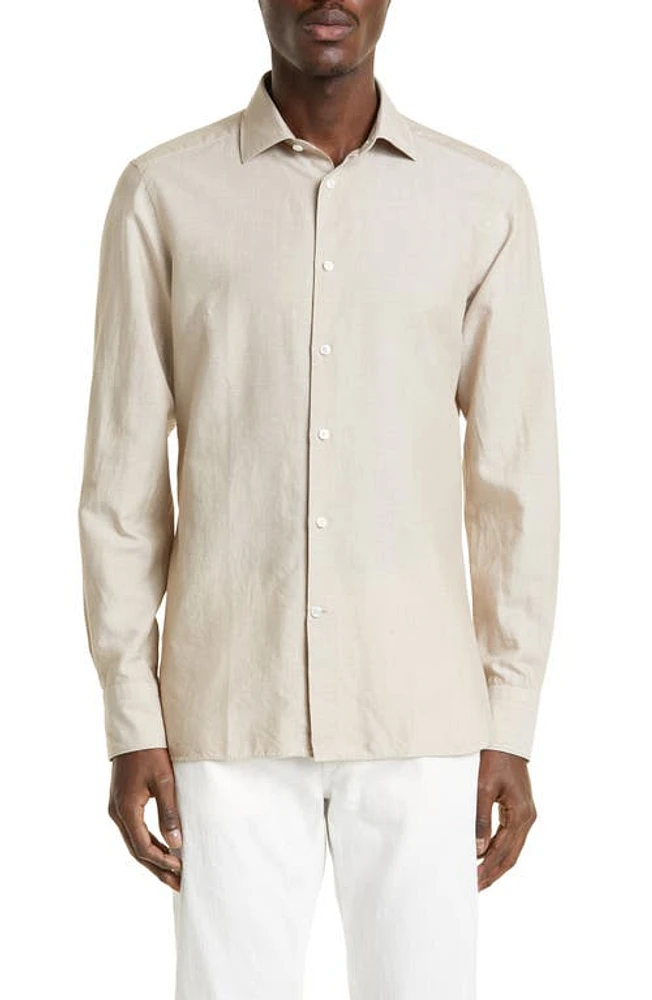 ZEGNA Crossover Cotton, Linen & Silk Button-Up Shirt Beige at Nordstrom, Eu