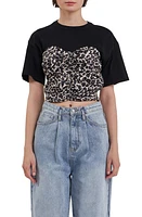 Grey Lab Leopard Smocked Crop T-Shirt Black Multi at Nordstrom,