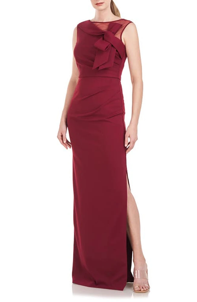 JS Collections Kirsten Bow Neckline Crepe Column Gown Deep Red at Nordstrom,