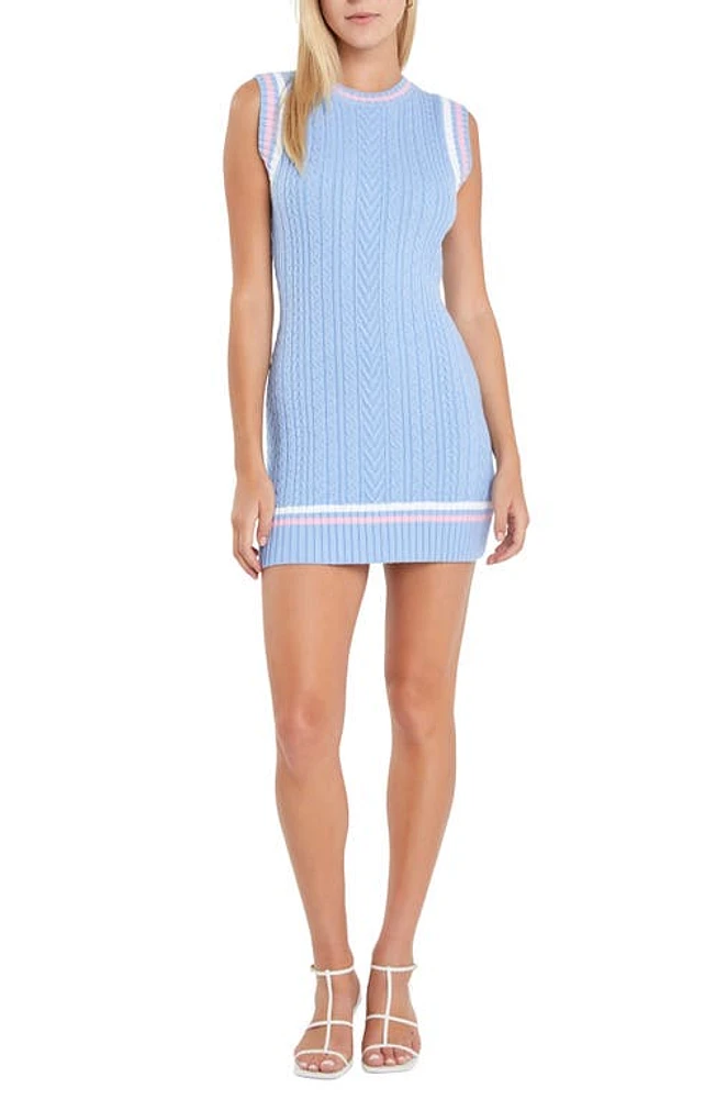 English Factory Sleeveless Cable Stitch Sweater Dress in Powder Blue at Nordstrom, Size Medium