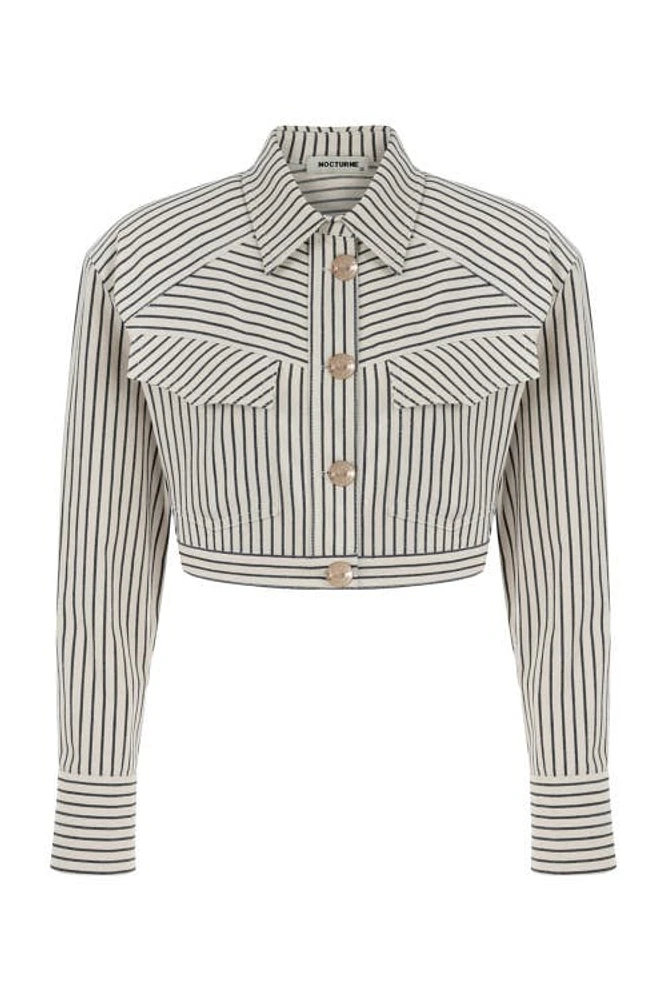 Nocturne Striped Crop Jacket in Beige at Nordstrom