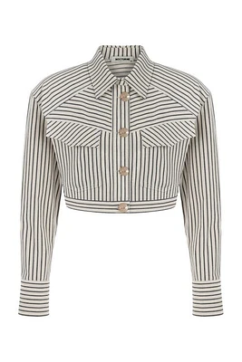 Nocturne Striped Crop Jacket in Beige at Nordstrom