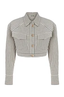 Nocturne Striped Crop Jacket in Beige at Nordstrom