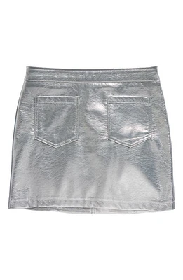 Love, Fire Kids' Patch Pocket Metallic Faux Leather Skirt in Xenon Silver at Nordstrom, Size Xl