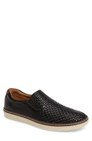 Johnston & Murphy McGuffey Woven Slip-On Sneaker Black Leather at Nordstrom,