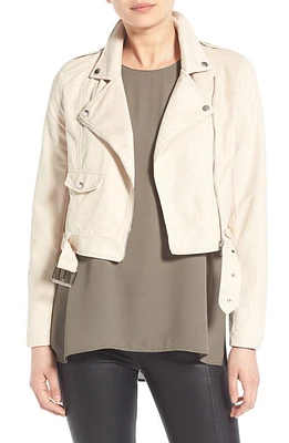 Missguided Crop Faux Suede Moto Jacket in Stone at Nordstrom, Size 2 Us