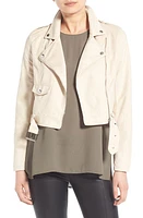 Missguided Crop Faux Suede Moto Jacket in Stone at Nordstrom, Size 2 Us