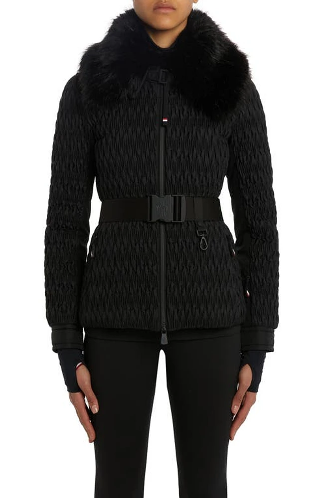 Moncler Grenoble Plantrey Pleated Belted Down Jacket with Removable Faux Fur Collar Black at Nordstrom,