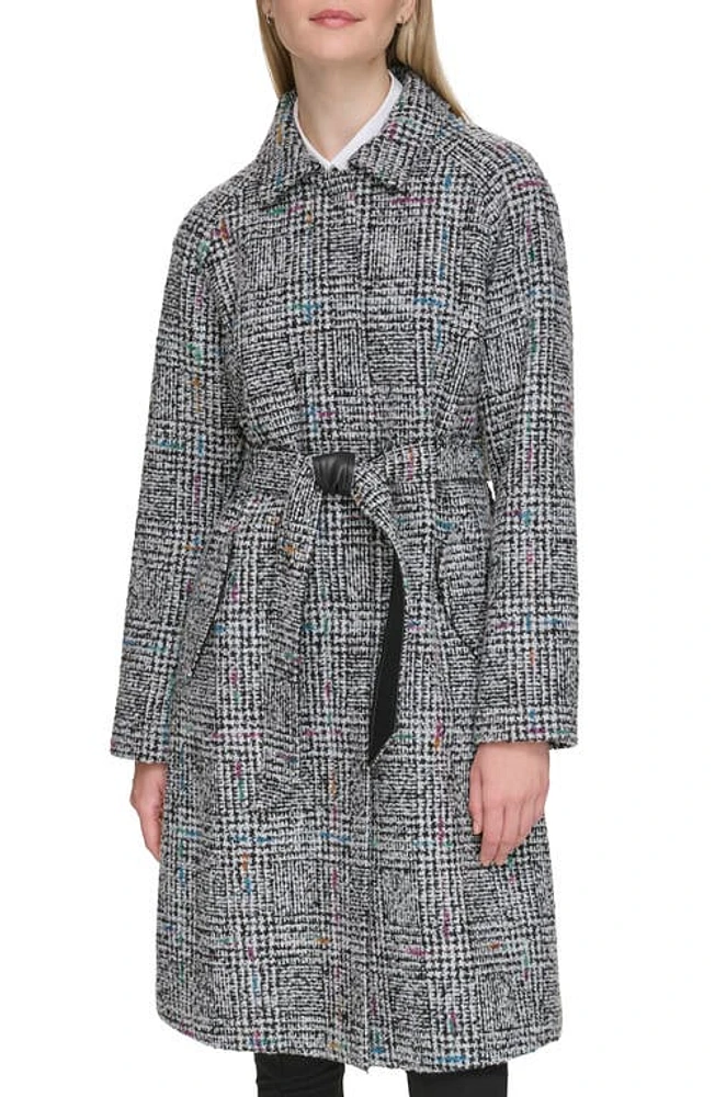 Karl Lagerfeld Paris Belted Raglan Sleeve Wool Blend Coat in Blw Multi at Nordstrom, Size Large