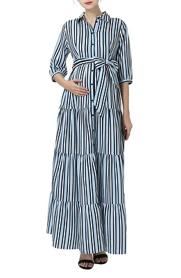 Kimi and Kai Ruby Stripe Belted Maternity/Nursing Maxi Dress Blue at Nordstrom,