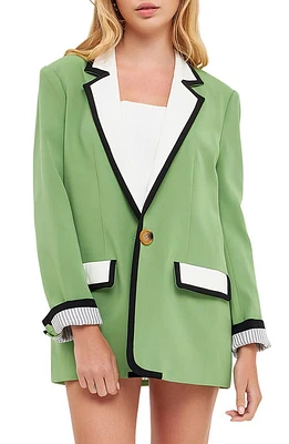 English Factory Binding Detail Drapey Blazer Green Combo at Nordstrom,