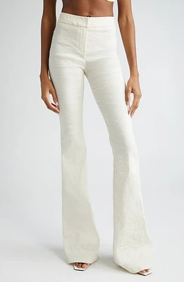 Brandon Maxwell Fae Mid Rise Stretch Linen Blend Flare Leg Pants Greige at Nordstrom,